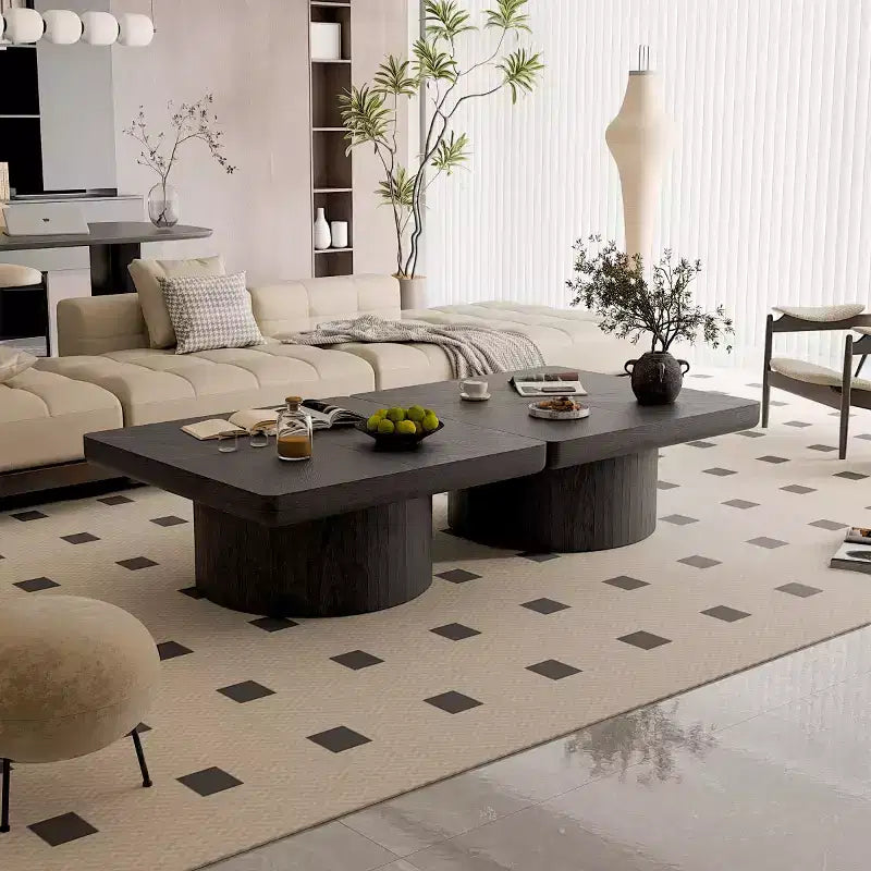 34.6" Modern Square Coffee Table with Pedestal Base, Wood Veneer Top, Sleek Minimalist Center Table for Living Room or Apartment