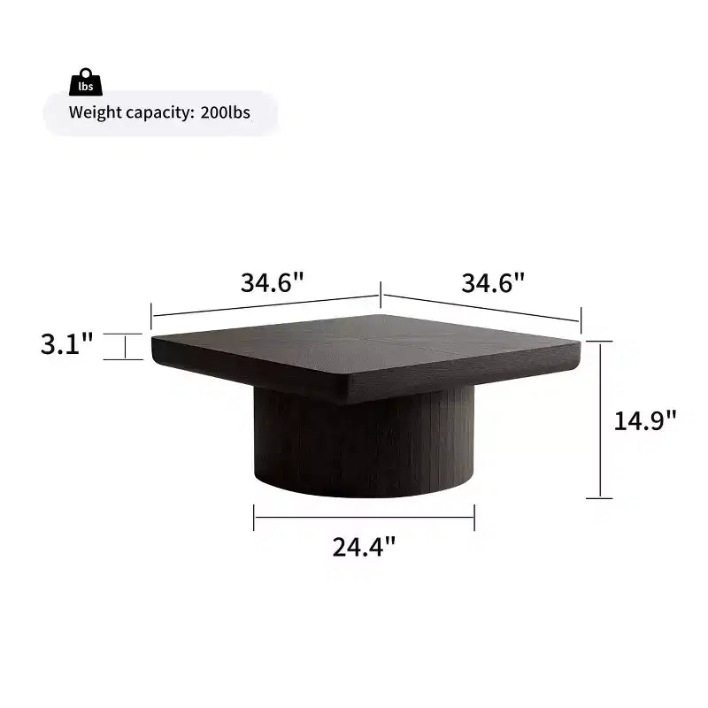 34.6" Modern Square Coffee Table with Pedestal Base, Wood Veneer Top, Sleek Minimalist Center Table for Living Room or Apartment