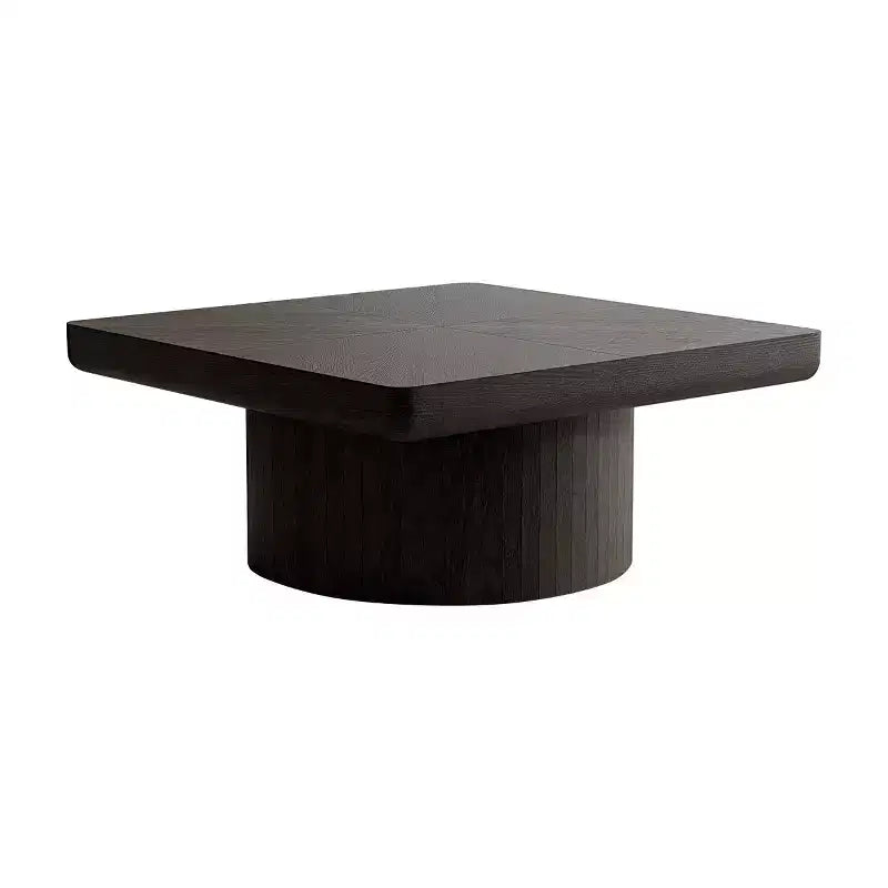 34.6" Modern Square Coffee Table with Pedestal Base, Wood Veneer Top, Sleek Minimalist Center Table for Living Room or Apartment