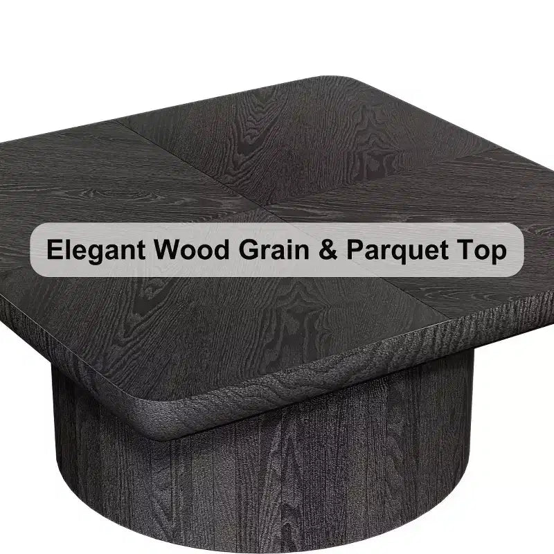 34.6" Modern Square Coffee Table with Pedestal Base, Wood Veneer Top, Sleek Minimalist Center Table for Living Room or Apartment