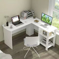 Large L-Shaped Computer Desk, Modern Home Office Writing Desk Workstation with 2 Cable Holes & 2 Storage Shelves