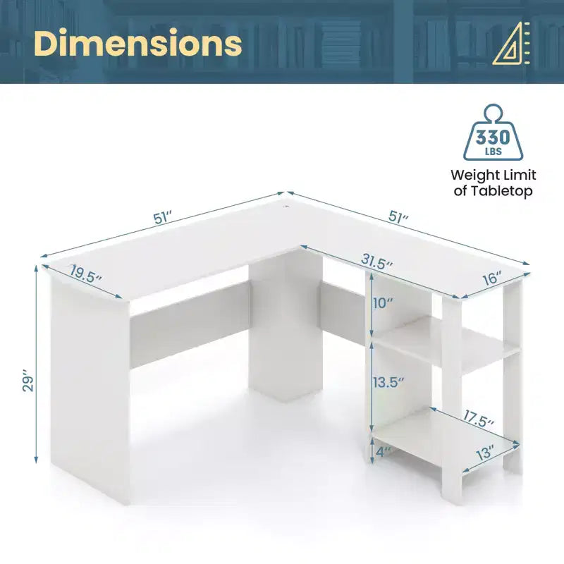 Large L-Shaped Computer Desk, Modern Home Office Writing Desk Workstation with 2 Cable Holes & 2 Storage Shelves