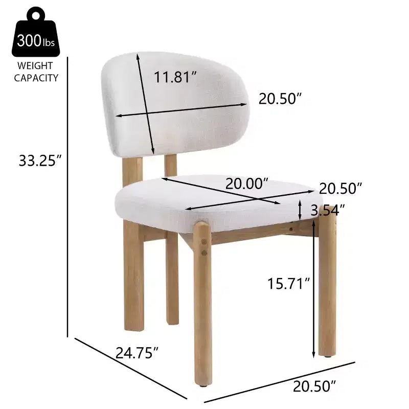 Set of 2 Modern Upholstered Dining Chairs with Solid Wood Legs, Armless Kitchen Chairs for Dining Room