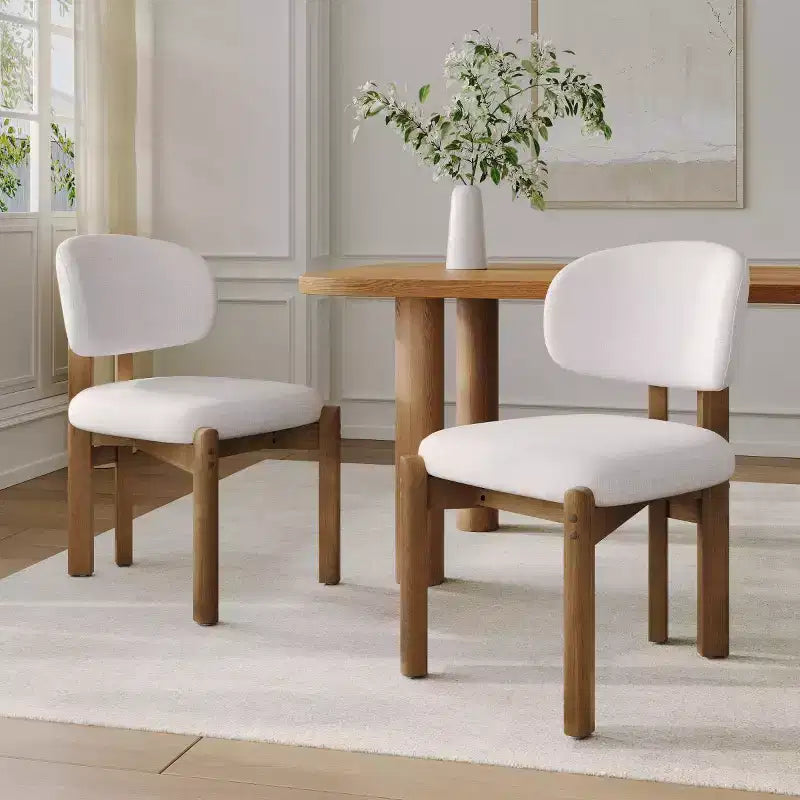 Set of 2 Modern Upholstered Dining Chairs with Solid Wood Legs, Armless Kitchen Chairs for Dining Room