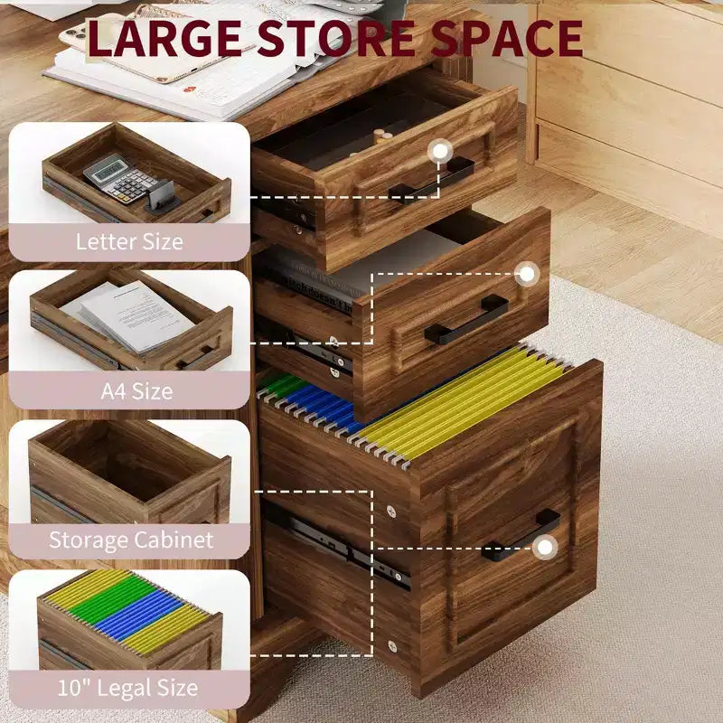 Farmhouse Office Desk with Storage, Wooden Writing Desk with Drawers for Home Office and Study