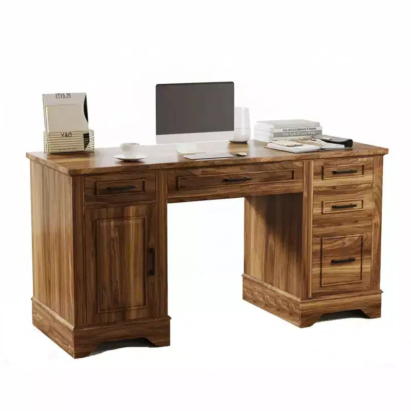 Farmhouse Office Desk with Storage, Wooden Writing Desk with Drawers for Home Office and Study