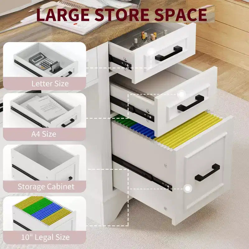 Farmhouse Office Desk with Storage, Wooden Writing Desk with Drawers for Home Office and Study