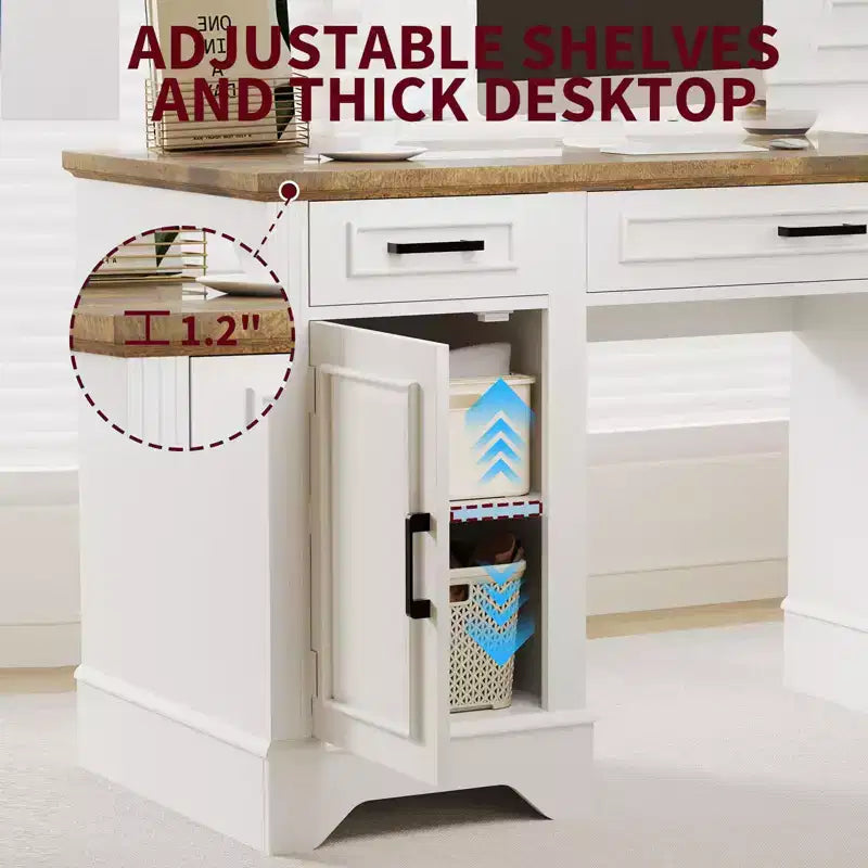 Farmhouse Office Desk with Storage, Wooden Writing Desk with Drawers for Home Office and Study