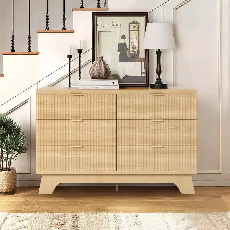 6-drawer Bedroom Dressing Table, 47-inch Wide Mid-modern Style, Dressing Table, Drawer CCabinet, TV Cabinet, Oak Storage and Organization Device