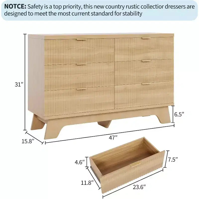 6-drawer Bedroom Dressing Table, 47-inch Wide Mid-modern Style, Dressing Table, Drawer CCabinet, TV Cabinet, Oak Storage and Organization Device