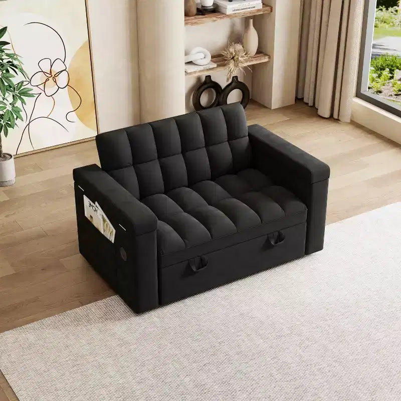 MAYEERTY 65 inch 3-in-1 Foldable Large Computer Desck Sofa Bed, Modern Velvet Double Sofa with Adjustable Backrest Storage Bag Pillow Black