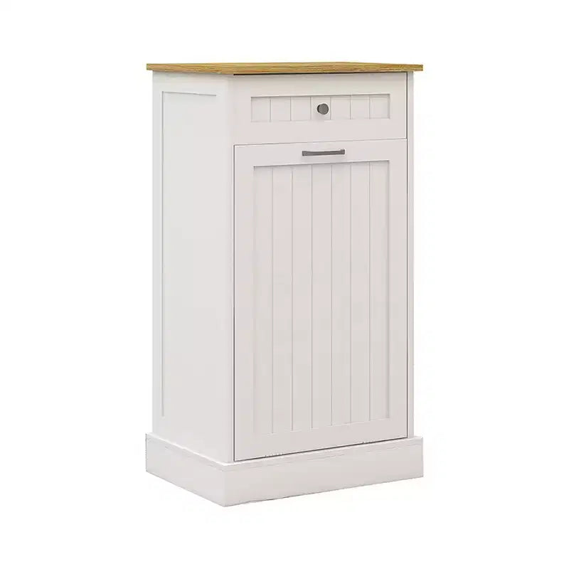 Tilt Out Trash Can Cabinet, 10 Gallon Wooden Laundry Laundry Hamper, Hidden Trash Garbage Can Bin Cabinet for Kitchen Bathroom Living Room White
