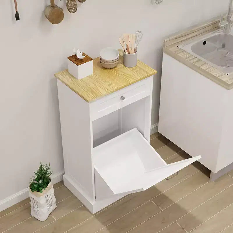 Armoire poubelle basculante, panier à linge en bois de 10 gallons, armoire cachée pour poubelle pour cuisine, salle de bain, salon blanc