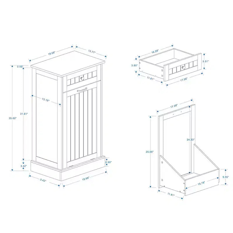Tilt Out Trash Can Cabinet, 10 Gallon Wooden Laundry Laundry Hamper, Hidden Trash Garbage Can Bin Cabinet for Kitchen Bathroom Living Room White