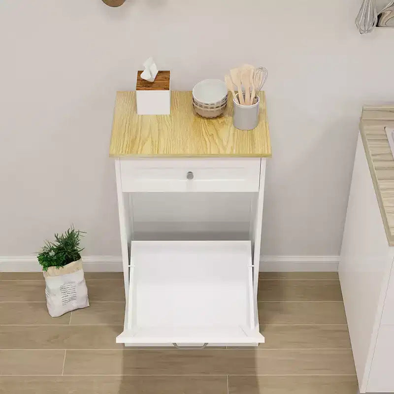 Tilt Out Trash Can Cabinet, 10 Gallon Wooden Laundry Laundry Hamper, Hidden Trash Garbage Can Bin Cabinet for Kitchen Bathroom Living Room White
