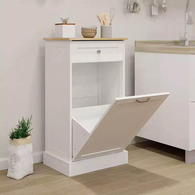 Armoire poubelle basculante, panier à linge en bois de 10 gallons, armoire cachée pour poubelle pour cuisine, salle de bain, salon blanc