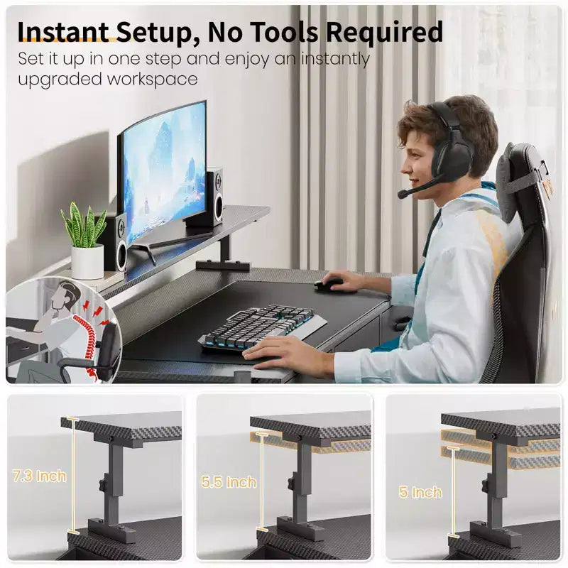 Black Gaming Desk with LED Lights and Power Outlets, 55 Inch Computer Desk with 3 Drawers and Adjustable Monitor Stand
