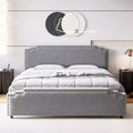 King Bed Frame with Rivet Decorate Headboard and Tailboard,Platform Metal Bed Frame with Velvet Upholstered Headboard,No Box Spring Needed,Grey