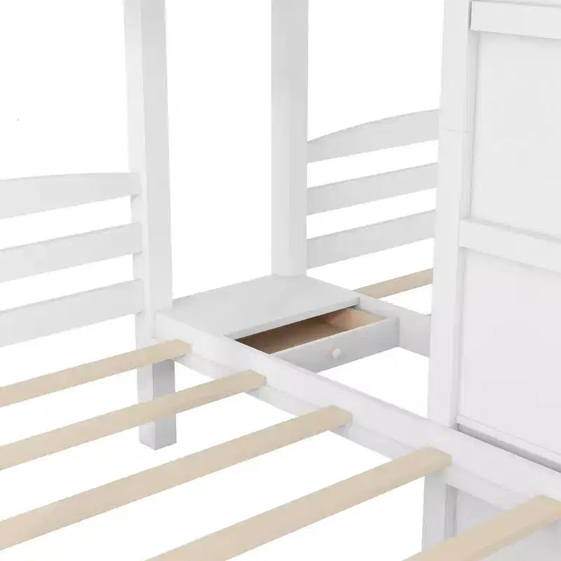 Twin over Twin & Twin Bunk Bed with Storage Board and Built-in Staircase with 3 Drawers, White