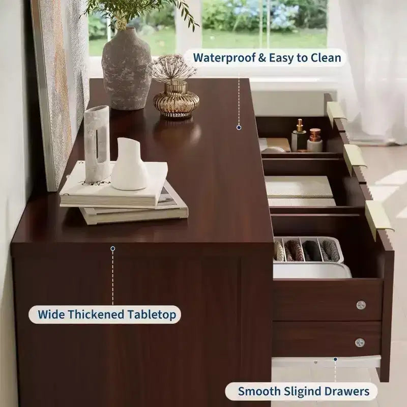 7-Drawer Fluted Dresser, Modern Wooden Chest with Metal Handles, Storage Organizer & Media Console TV Stand for Bedroom or Living Room