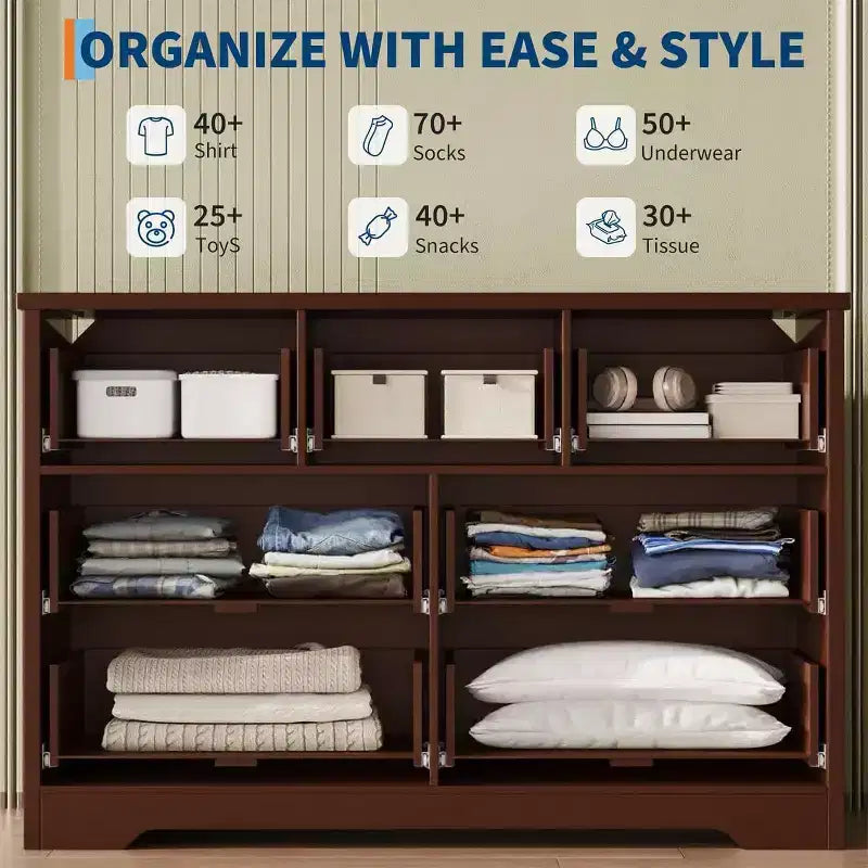 7-Drawer Fluted Dresser, Modern Wooden Chest with Metal Handles, Storage Organizer & Media Console TV Stand for Bedroom or Living Room