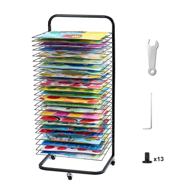 VEVOR Art Drying Rack, 25 Removable Shelves 17 x 13 x 39.4 inch Paint Drying Rack With Lockable Wheels, Carbon Steel Painting Drying Rack, Black