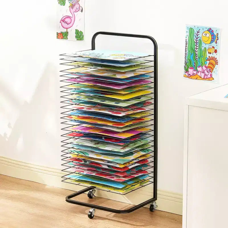 Art Drying Rack, 25 Removable Shelves 17 x 13 x 39.4 inch Paint Drying Rack With Lockable Wheels, Carbon Steel, Black