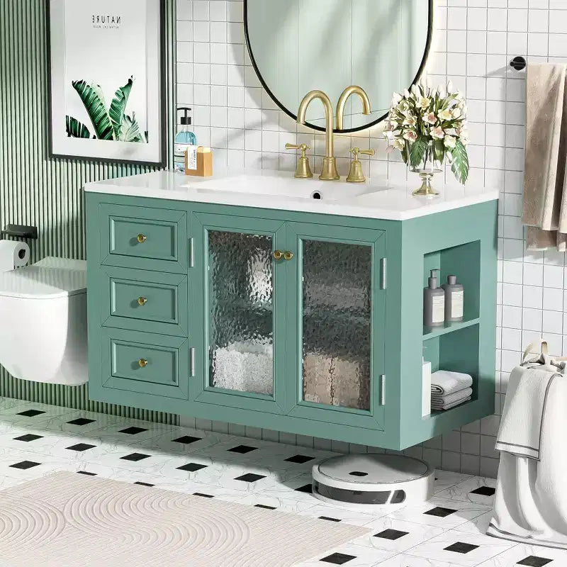 36 Wall Bathroom Vanity with Sink, Bathroom Storage Cabinet with Drawers and Soft Closing Door, Green