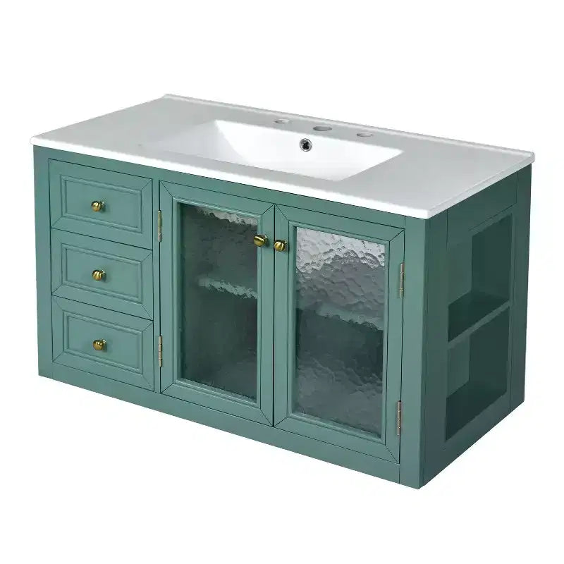 36 Wall Bathroom Vanity with Sink, Bathroom Storage Cabinet with Drawers and Soft Closing Door, Green