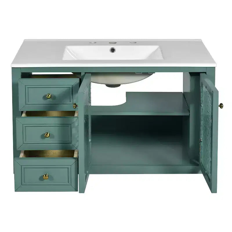 36 Wall Bathroom Vanity with Sink, Bathroom Storage Cabinet with Drawers and Soft Closing Door, Green