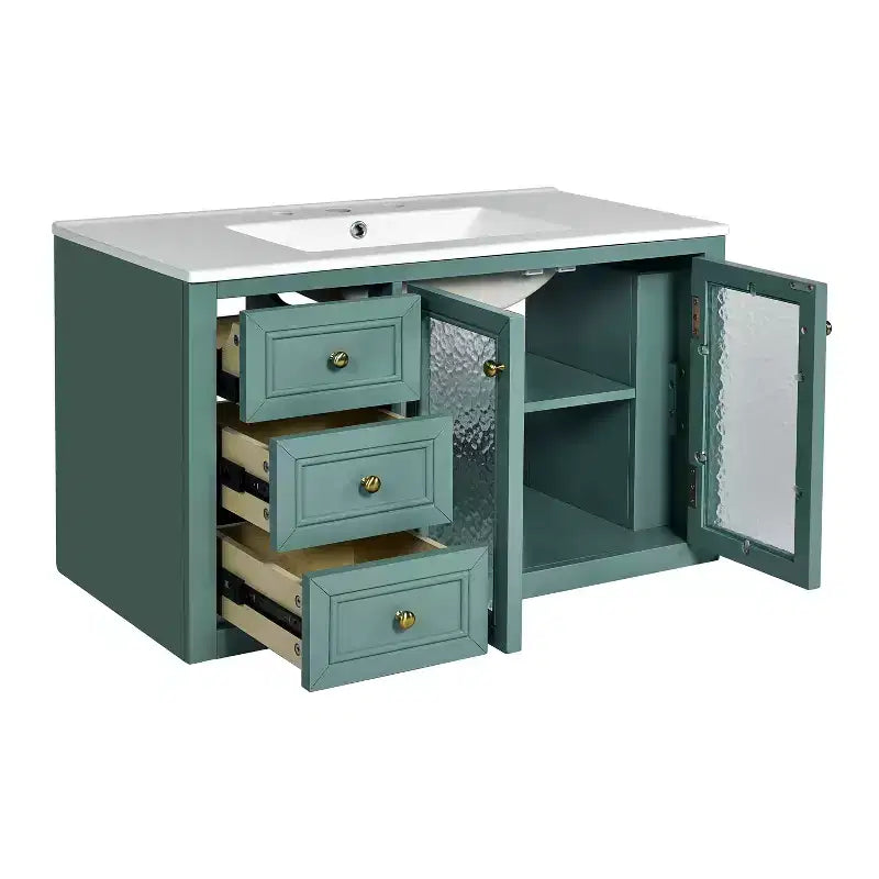 36 Wall Bathroom Vanity with Sink, Bathroom Storage Cabinet with Drawers and Soft Closing Door, Green