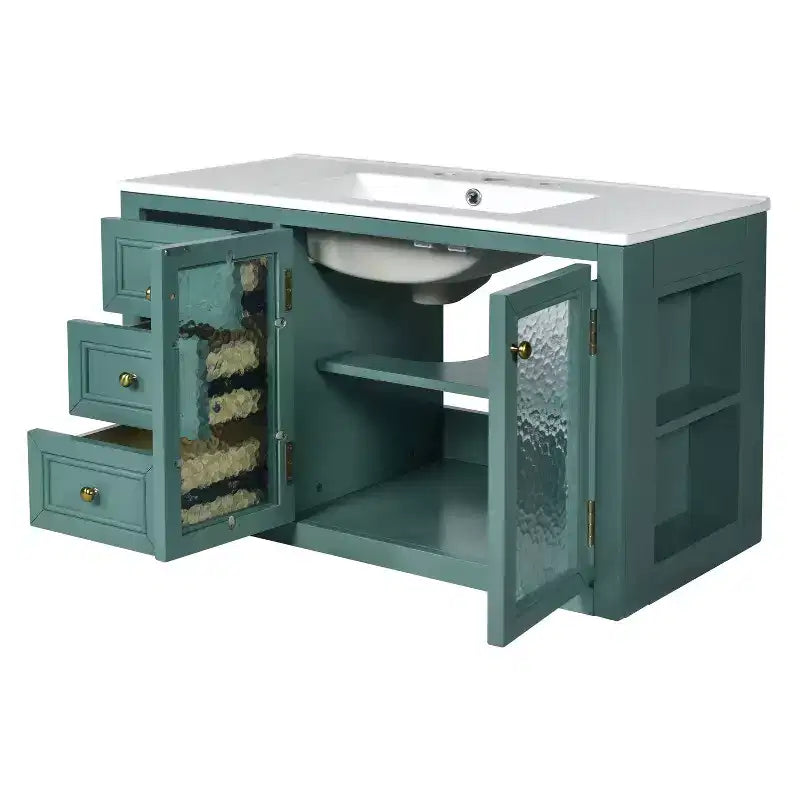 36 Wall Bathroom Vanity with Sink, Bathroom Storage Cabinet with Drawers and Soft Closing Door, Green