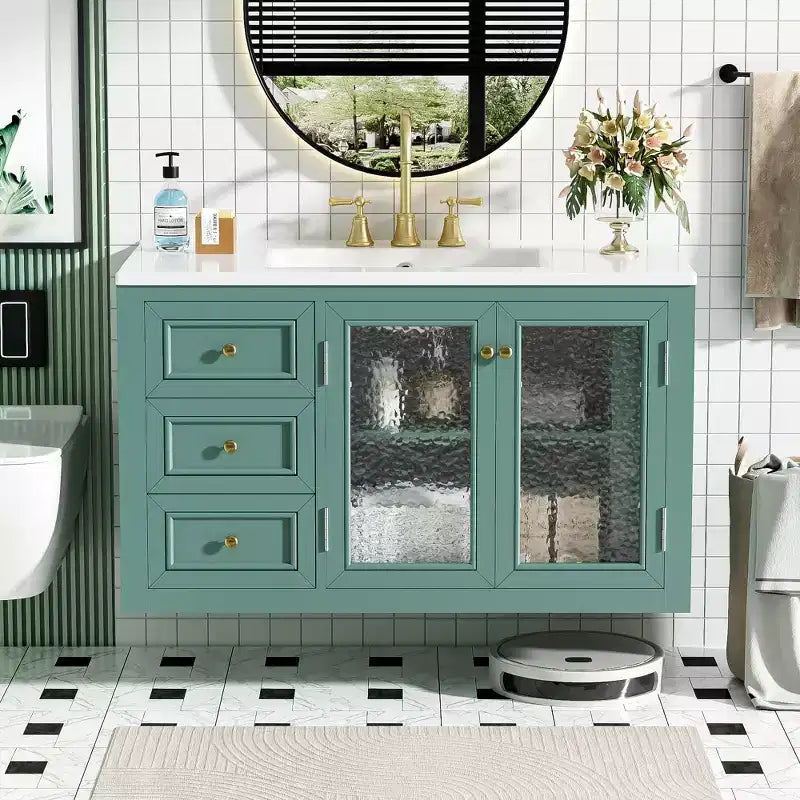 36 Wall Bathroom Vanity with Sink, Bathroom Storage Cabinet with Drawers and Soft Closing Door, Green