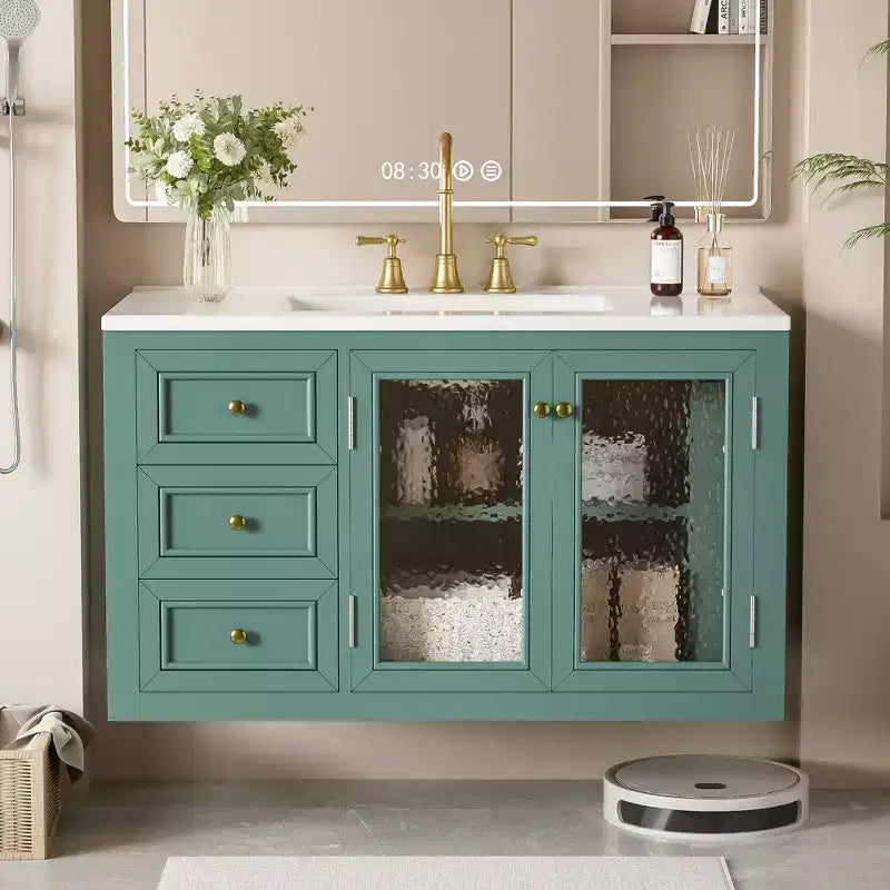 36 Wall Bathroom Vanity with Sink, Bathroom Storage Cabinet with Drawers and Soft Closing Door, Green