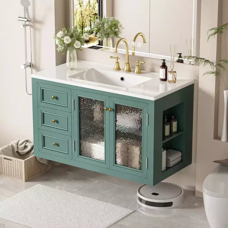 36 Wall Bathroom Vanity with Sink, Bathroom Storage Cabinet with Drawers and Soft Closing Door, Green