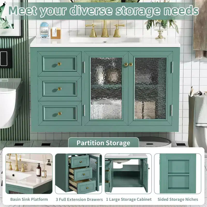 36 Wall Bathroom Vanity with Sink, Bathroom Storage Cabinet with Drawers and Soft Closing Door, Green