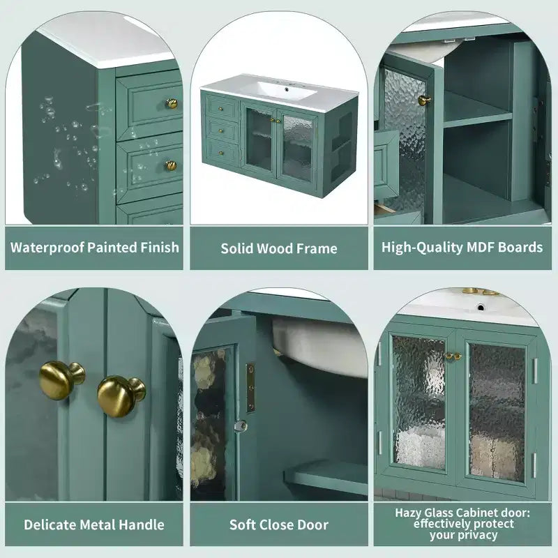 36 Wall Bathroom Vanity with Sink, Bathroom Storage Cabinet with Drawers and Soft Closing Door, Green
