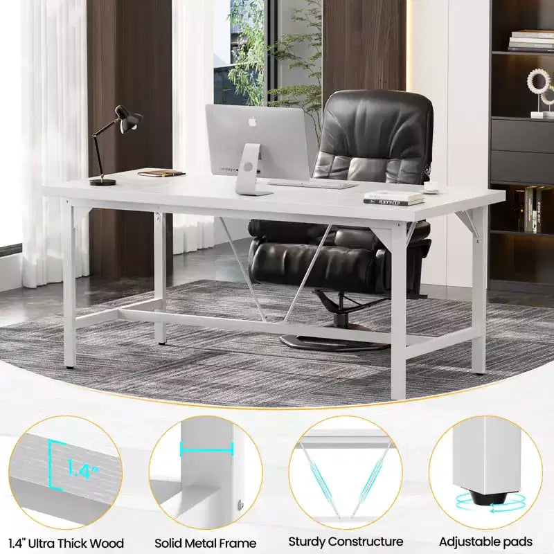 Wood Laptop Computer Table for Home Office Workstation, 63 x 31.5 inch Large Desk
