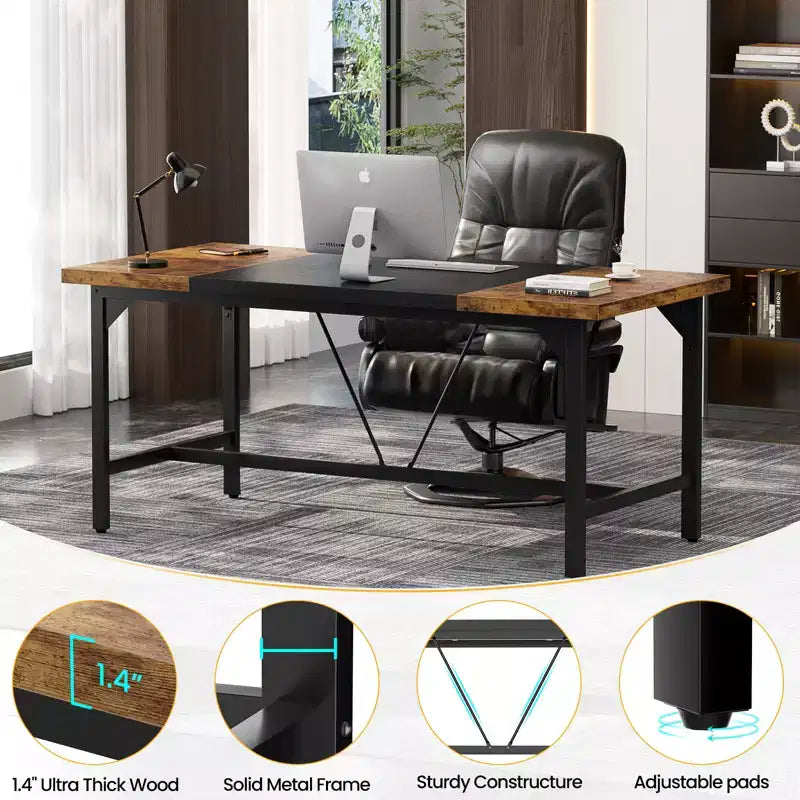 Wood Laptop Computer Table for Home Office Workstation, 63 x 31.5 inch Large Desk