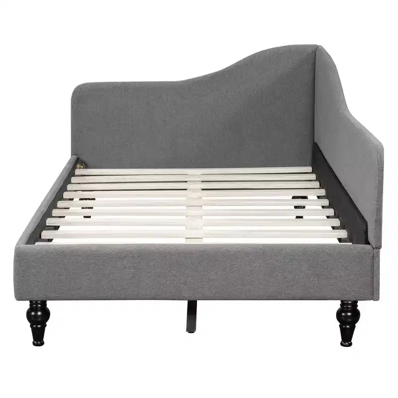 Twin Size L-Shaped Linen Upholstered Daybed with Solid Wood Legs