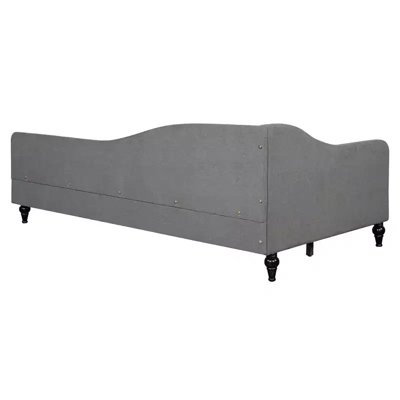 Twin Size L-Shaped Linen Upholstered Daybed with Solid Wood Legs
