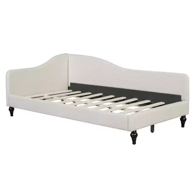Twin Size L-Shaped Linen Upholstered Daybed with Solid Wood Legs