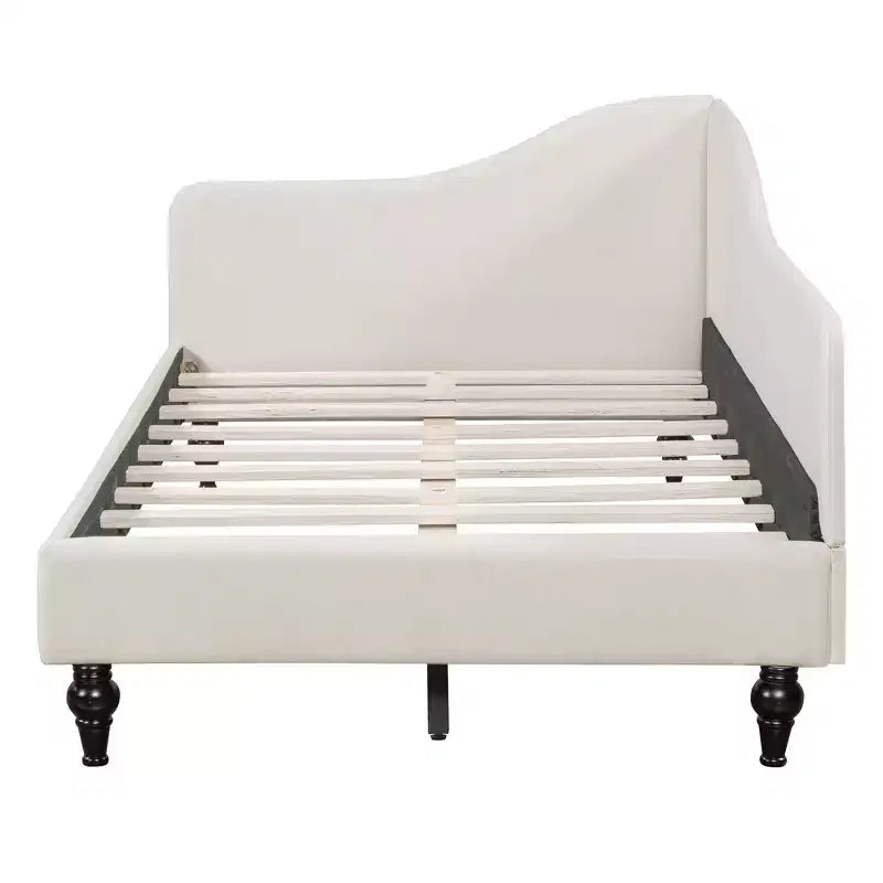 Twin Size L-Shaped Linen Upholstered Daybed with Solid Wood Legs