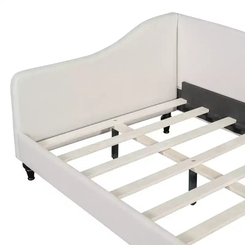Twin Size L-Shaped Linen Upholstered Daybed with Solid Wood Legs