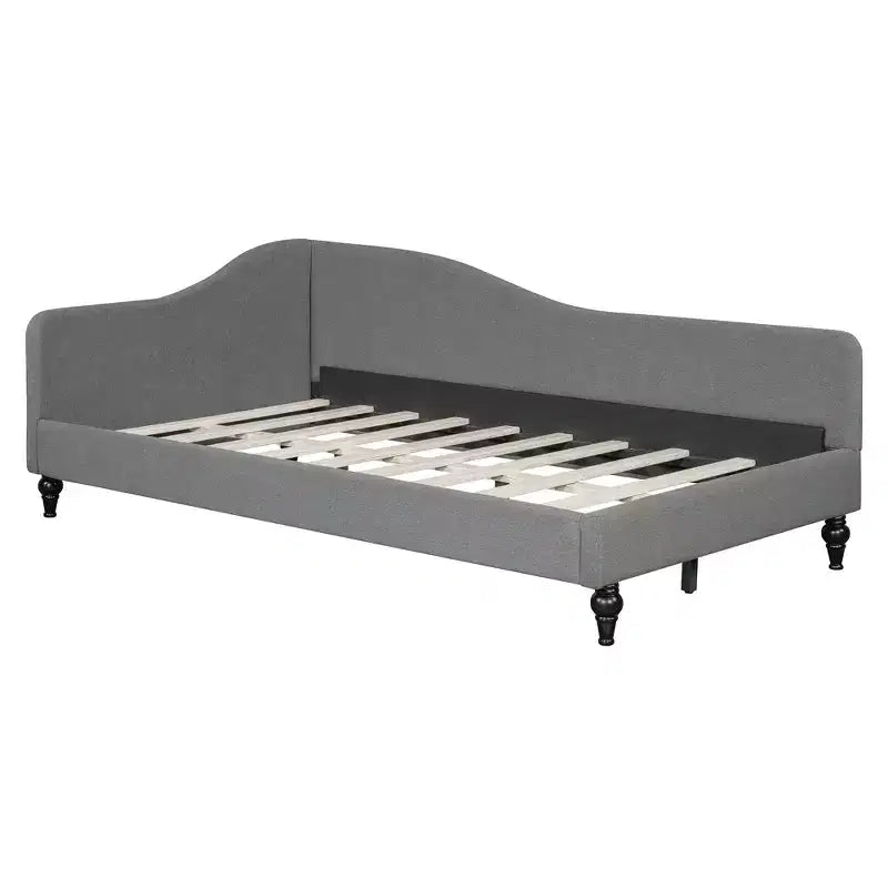 Twin Size L-Shaped Linen Upholstered Daybed with Solid Wood Legs