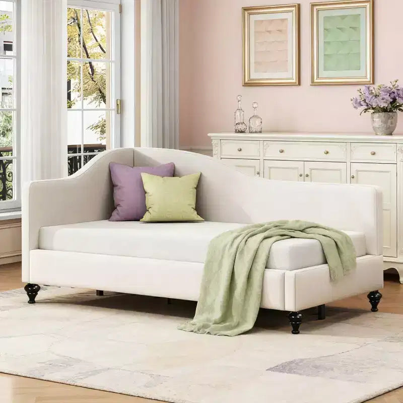 Luxystar Twin Size L-Shaped Linen Upholstered Daybed with Solid Wood Legs