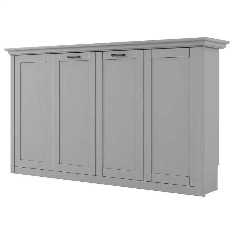 Twin Size Murphy Bed with Built-in Cabinet Storage, Stable Metal Frame, Pine Slat Support - Gray