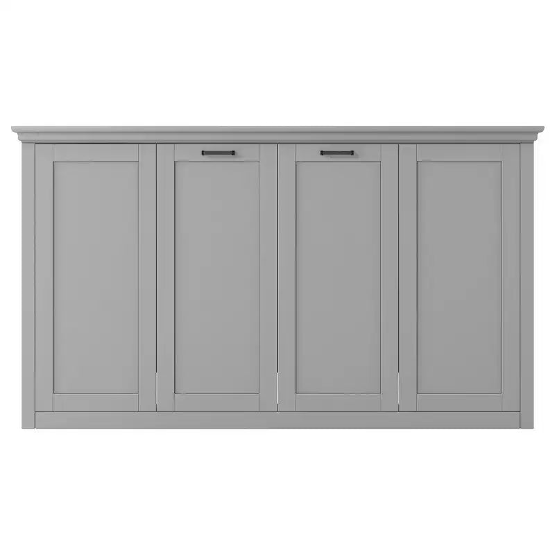 Twin Size Murphy Bed with Built-in Cabinet Storage, Stable Metal Frame, Pine Slat Support - Gray