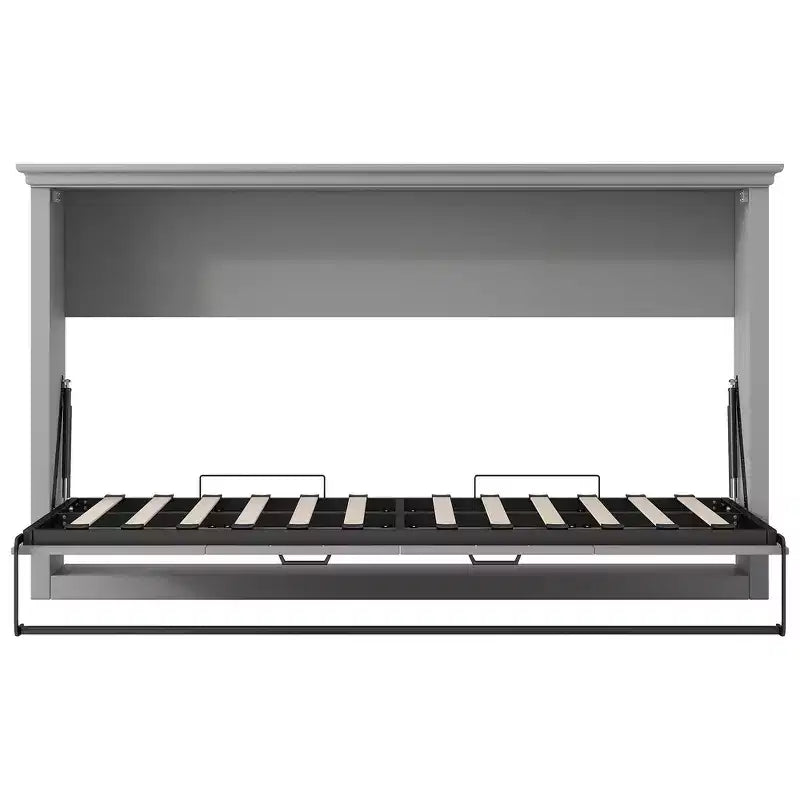 Twin Size Murphy Bed with Built-in Cabinet Storage, Stable Metal Frame, Pine Slat Support - Gray