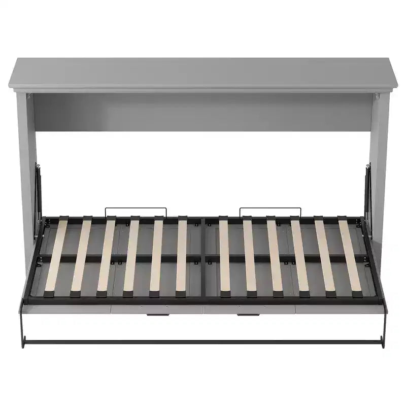Twin Size Murphy Bed with Built-in Cabinet Storage, Stable Metal Frame, Pine Slat Support - Gray